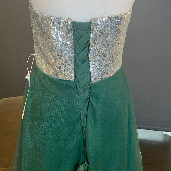 Women’s Green & Silver Full Length Prom Party Dress CorsetBack Size L NWT - Picture 6 of 14